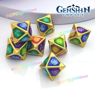 -JN-Game Genshin Impact:Genius Lnvokation TCG Fidget Toys ของเล่นคลายเครียด 7 องค์ประกอบ VISION Dice ของเล่นโลหะ สามมิติ