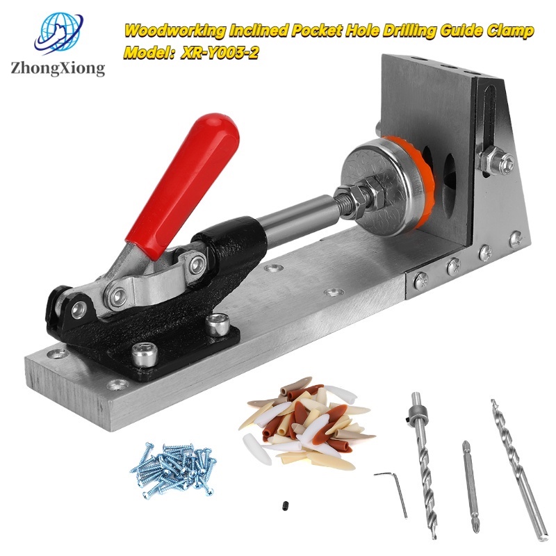 [ช่างไม้ชุดระบบเอียงเครื่องมือเจาะ]Woodworking Inclined Pocket Hole Drilling Guide Clamp with Accessories Carpenter's Tool