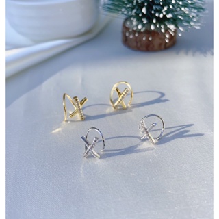 291-goodgift_station X-shaped earrings sterling silver ต่างหูแบบเจาะเกลียวตรงปลายเป็นรูปกากบาทประดับเพชร