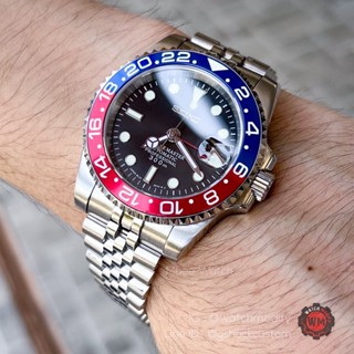 Seiko Mod Pepsi GMT Watch Jubilee Straps Bezel Ceramic