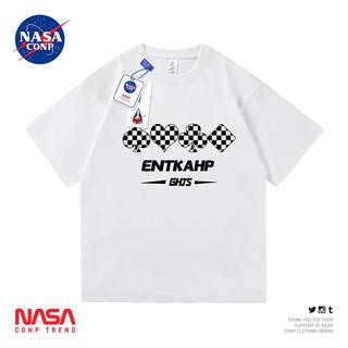 เสื้อยืดแขนสั้น ผ้าฝ้าย ทรงหลวม พิมพ์ลายตัวอักษร NASA สําหรับผู้ชาย ผู้ชายและผู้หญิงคู่แขนสั้นสไตล์เดียวกัน_45