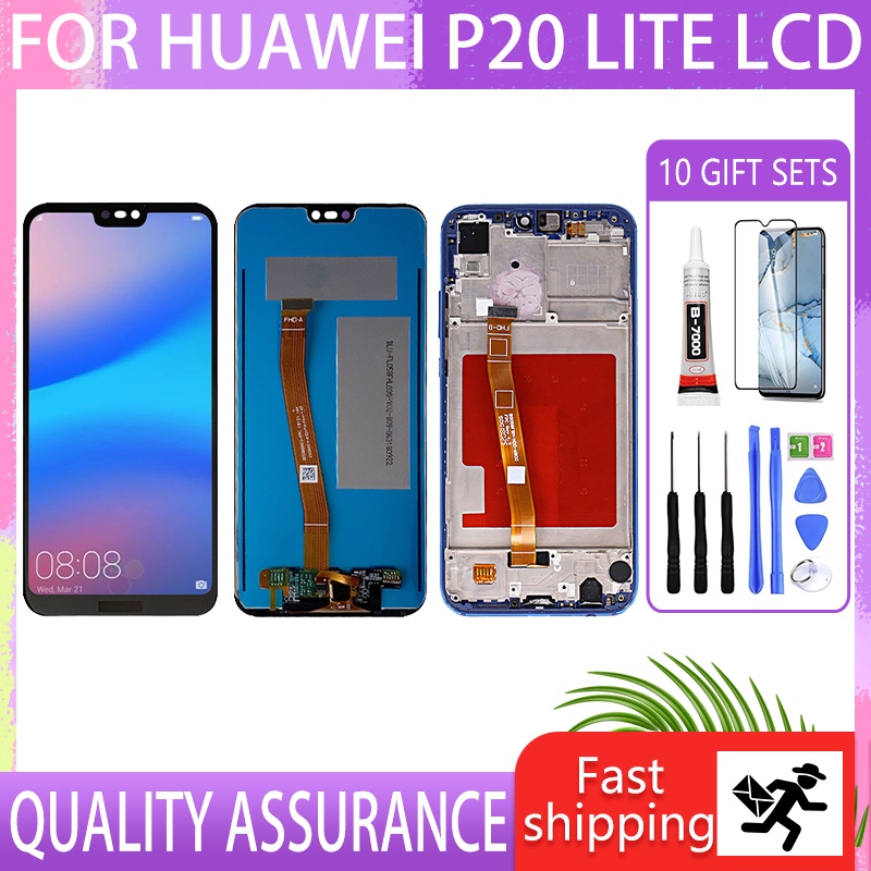 อะไหล่หน้าจอสัมผัส LCD ดิจิไทเซอร์ พร้อมกรอบ แบบเปลี่ยน สําหรับ Huawei P20 Lite 5.84 นิ้ว Huawei Nova 3e ANE-LX1 ANE-LX3