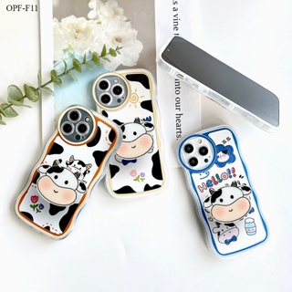 OPPO F11 F9 F7 F5 F1S Youth Pro เคสออปโป้ สำหรับ Cute Cow Wave Bracket เคส เคสโทรศัพท์ เคสมือถือ Full Back Cover Soft Case Protective Shockproof Casing