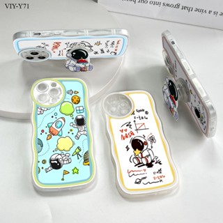 VIVO Y81 Y81i Y85 Y71 Y71i Y91 Y95 Y72 Y52 Y75 Y55 Y76 Y77 5G เคสวีโว่ สำหรับ Case Cartoon Astronaut Moon Wave Bracket เคส เคสโทรศัพท์ เคสมือถือ Full Back Cover Soft Cases Protective Shell Shockproof Casing