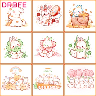 Drofe 【 20x20 ซม. พร้อมกรอบ 】ภาพระบายสีตามตัวเลข รูปกระต่ายน่ารัก อะคริลิค บนผ้าใบ ของขวัญ สําหรับผู้ใหญ่ เด็ก ตกแต่งบ้าน