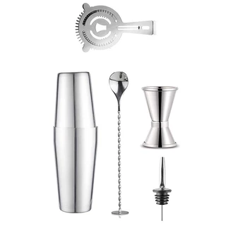 5 ชิ้น Boston Cocktail Shaker Set มีการออกแบบที่หรูหราและทันสมัยเหมาะสำหรับบาร์ที่บ้านร้านอาหารปาร์ตี้และวันหยุด