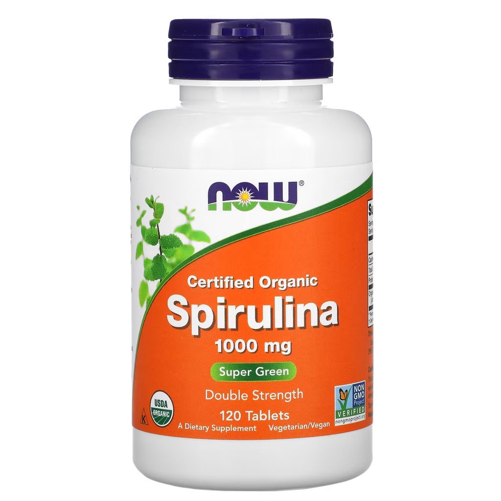 สาหร่ายสไปรูลิน่า สาหร่ายเกลียวทอง ออแกนิค Certified Organic Spirulina 1,000 mg 120 Tablets , Now Foods