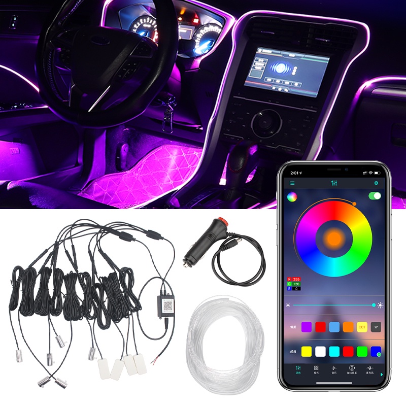Car Products Car Interior Decorative Ambient Light Backlight El Neon Strip Rgb Multiple Modes App Sound Control Auto Atm