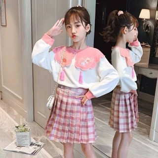 (พร้อมส่ง) ชุดเด็กหญิง เสื้อเเขนยาว+กระโปรงจีบรอบ งานน่ารักสวยๆ
