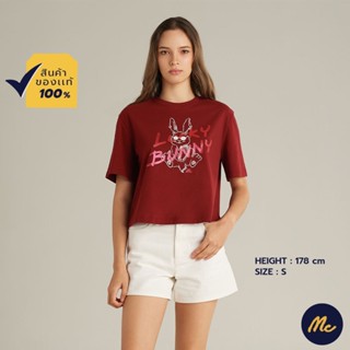 Mc Jeans เสื้อยืดแขนสั้นผู้หญิง ทรงโอเวอร์ไซส์ คอกลม สีแดง Rabbit Collection MTSZ979