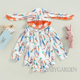 Babygarden-0-24 เดือน ชุดรอมเปอร์ แขนยาว มีฮู้ด พิมพ์ลายกระต่าย แครอท สําหรับเด็ก