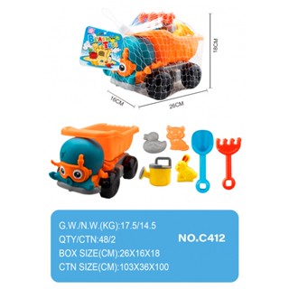 TOYS ของเล่นชุดรถปลาหมึกชายหาดและอุปกรณ์ 7ชิ้น#C412(26x16x18ซม.)