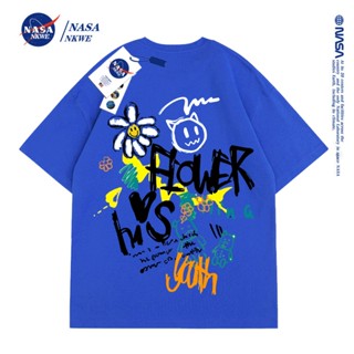 2023 เสื้อยืดแขนสั้นลําลอง คอกลม ผ้าฝ้าย ทรงหลวม พิมพ์ลายดอกไม้ NASA สวมใส่สบาย_54