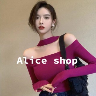 Alice  เสื้อครอปเเขนยาว เสื้อครอปแฟชั่น เปิดไหล่  รุ่นใหม่ คุณภาพสูง สวย fashion A21K03G 36Z230909