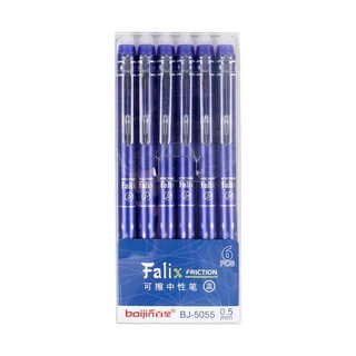 ปากกาหมึกลบได้ 0.5 ลบได้ สีดํา สีฟ้า แบบเรียบง่าย จํานวน 6 ชิ้น