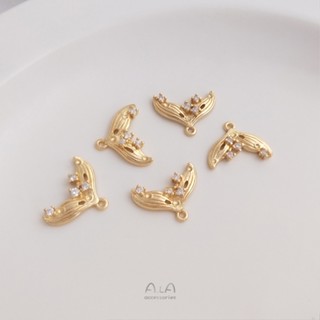 จี้หางนางเงือก ประดับเพทาย สีทอง 14k แฮนด์เมด diy สําหรับทําเครื่องประดับ