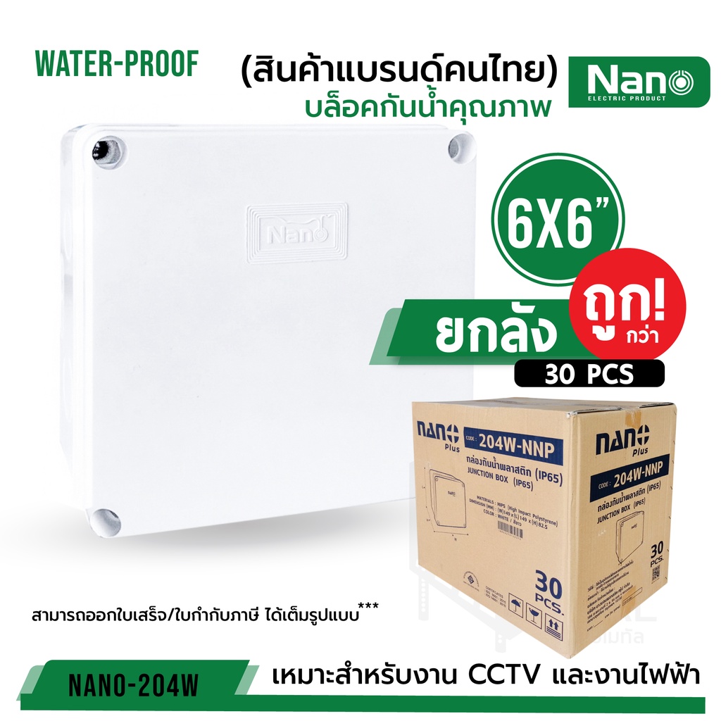(ยกลัง 30 ตัว/ลัง) กล่องกันน้ำพลาสติก Nano 6x6 PLUS (กล่องน้ำเงิน) ของแท้100% สีขาว บล็อคกันน้ำ บล็อคกันน้ำ บล็อคพัก