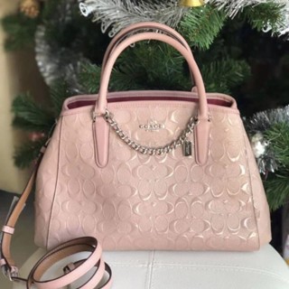 NEW COACH SMALL MARGOT CARRYALLกระเป๋าสะพายได้ ถือได้ ทรงถัง หนังแก้ว สีชมพู