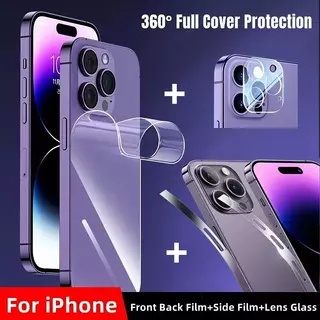 For iphone 17 16 15 pro max 4  in 1 ฟิล์มด้านหลัง + ปุ่มด้านข้าง สติกเกอร์ กรอบ ฟิล์ม ด้าน ไฮโดรเจล TPU ป้องกันหน้าจอ For iPhone 14 pro max 13 12 14 Pro Max 13 12 Mini / 14 Plus