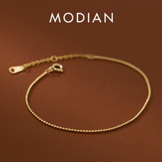 Modian สร้อยข้อมือเงินแท้ 925 ประดับลูกปัด สีทอง เครื่องประดับแฟชั่น สําหรับผู้หญิง