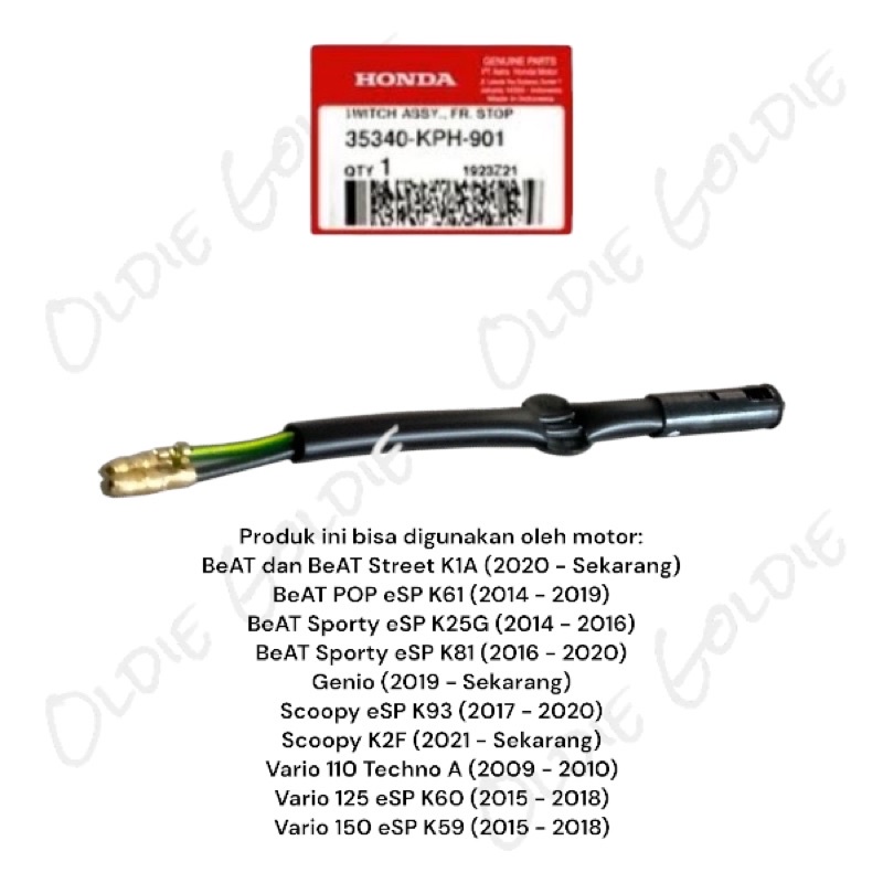 35340-KPH-901 Switch Assy FR Stop Switch เบรคซ้ายด้านหลัง Matic Beat Scoopy Spacy Vario 110 125 150 