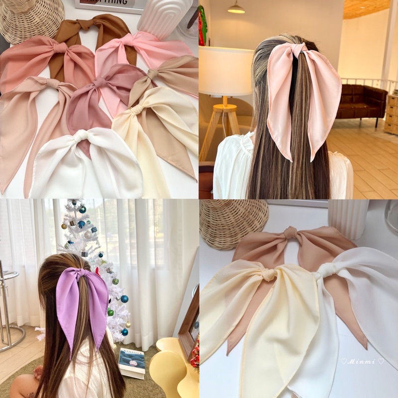 MINMI สินค้าพร้อมส่ง ผ้าผูกผมxผ้าสามเหลี่ยมออแกนซ่า สีหวาน ๆ  🌻🌷