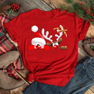 น่ารักซานตาคลอสกวาง Graphic Tee เสื้อ Merry Christmas เสื้อใหม่ผู้หญิงคริสต์มาสลำลองหญิงสีแดงเสื 471