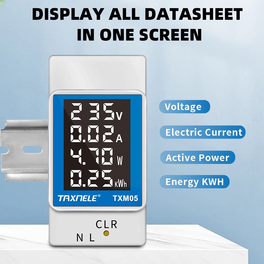 Taxnele AC50-300V 100A AC Din Rail Meter พลังงานดิจิตอลโวลต์มิเตอร์วัตต์ Kwh การใช้