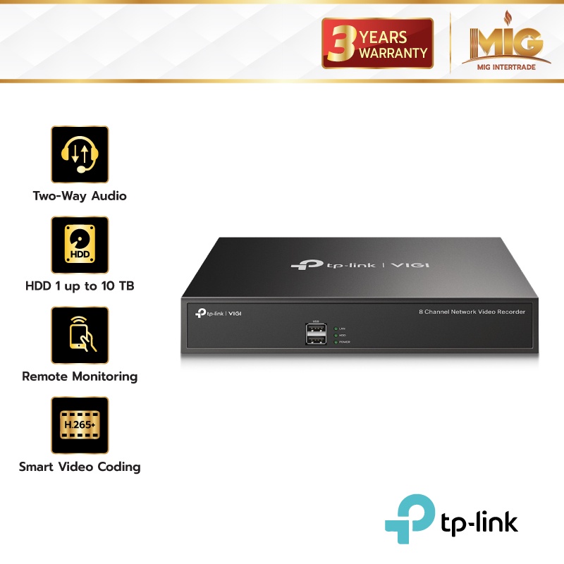 TP-Link VIGI NVR1008H เครื่องบันทึกกล้องวงจรปิด NVR 8 Channel รองรับ 8MP H.265+ ดูผ่านแอปฟรี ประกันศ