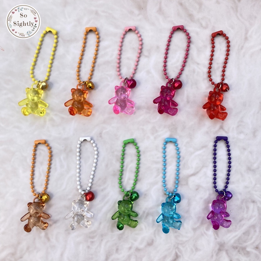 พวงกุญแจลูกปัดหมีสีเยลลี่/ดาว/หมีนั่ง แถมกระดิ่ง น่ารักมาก สำหรับห้อยกระเป๋า/โทรศัพท์/ไอพอด ของขวัญปัจฉิม/ปีใหม่/วันเกิด