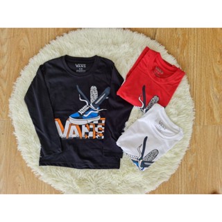 เสื้อยืดเด็กชาย แขนยาว สกรีนลายVAN  ผ้าคอลตอล 3 สี