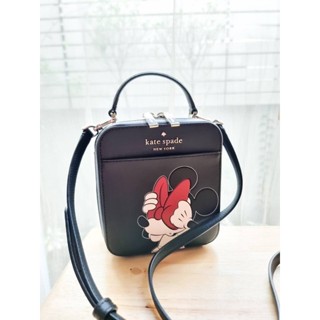 (ผ่อน0%) กระเป๋าสะพายข้าง Kate spade minnie สีดำ ลายมินนี่เมาส์ มีหูจีบ