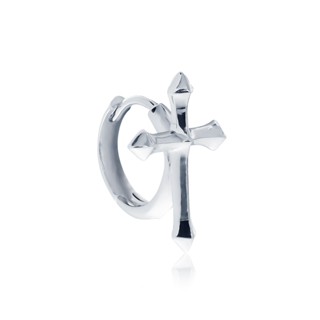 ake ake the Glory Cross huggie earring  - White Gold  ต่างหูเงินแท้ 925 แบบห่วงกริ๊กฮักกี้ แกะมือขัดเงาพิเศษ ชุบไวท์โกลด์ **ขายเป็นชิ้น/ข้าง