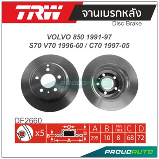 TRW จานเบรกหลัง (1 คู่ ) VOLVO 850 1991-1997 / S70 V70 1996-2000 / C70 1997-2005