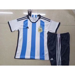 เสื้อกีฬาแขนสั้น ลายทีมชาติฟุตบอล Argentina Jersey Home 22-23 ชุดเหย้า สําหรับเด็กอายุ 2-13 ปี