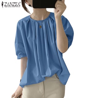 Zanzea เสื้อลําลอง คอกลม แขนพัฟ สีพื้น ทรงหลวม สําหรับผู้หญิง