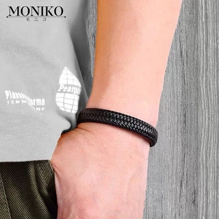 MONIKO สร้อยข้อมือหนัง สีดํา 20.5 ซม. สําหรับผู้ชาย
