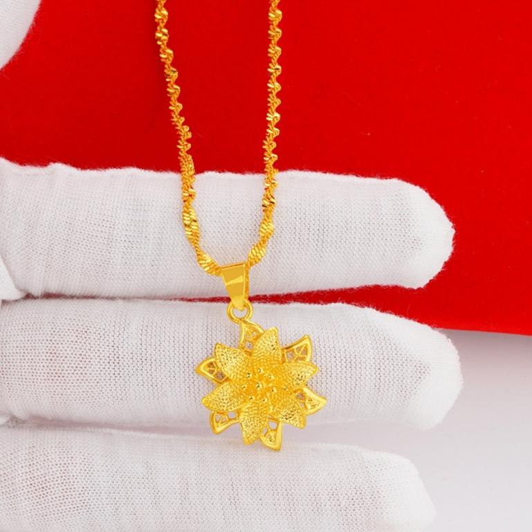 S4s4 ผู้หญิงสร้อยคอทองเวียดนามทรายทอง 24K Gold สร้อยคอ Lily จี้ High-End เครื่องประดับอุปกรณ์เสริมคว
