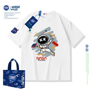 เสื้อยืดแขนสั้นลําลอง คอกลม ผ้าฝ้าย พิมพ์ลาย NASA แฟชั่นฤดูร้อน สําหรับผู้ชาย และคู่รัก ใหม่_21