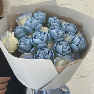 [พร้อมส่ง] บล็อกตัวต่อเลโก้ รูปช่อดอกกุหลาบ สีฟ้า ของขวัญวันเกิด สําหรับแฟนสาว