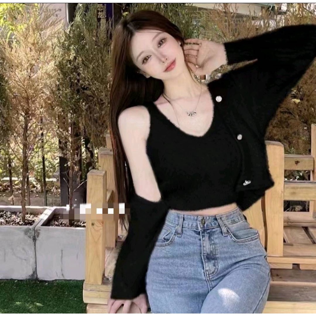 ✨Fairy style✨เสื้อสายเดี่ยวไหมพรมขนปุย สไตล์เกาหลีมุ้งมิ้ง น่ารักฟรุ้งฟริ้งผ้านุ่มไม่หนาใส่สบาย #M2009 - รูปที่ 7