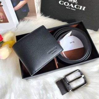 COACH กระเป๋าสตางค์หนัง+เข็มขัดผู้ชาย F74991 กระเป๋าสตางค์ผู้ชายเข็มขัด