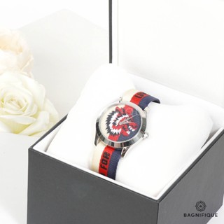 GUCCI WOLF STRAP 3 COLOR 38 MM RED WHITE NAVY NYLON SHW