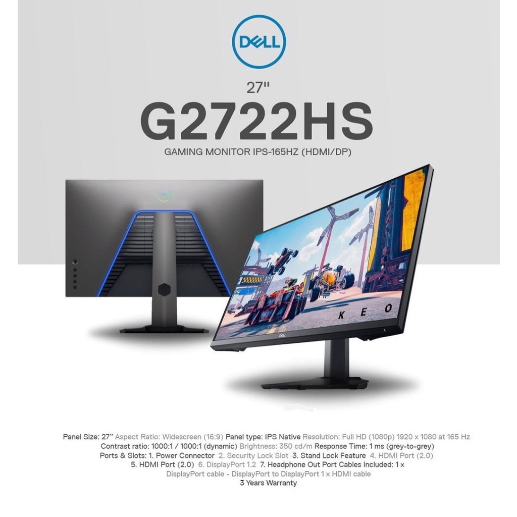 Dell G Series G2722HS 27 LED IPS FullHD 165Hz G-Sync Compatible