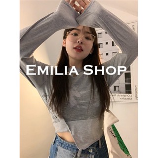 EMILIA SHOP เสื้อ เสื้อครอปเสื้อผ้าแฟชั่นผู้หญิงเสื้อแขนยาวไหมพรม  ทันสมัย Chic Stylish สวย A29J06T 36Z230909