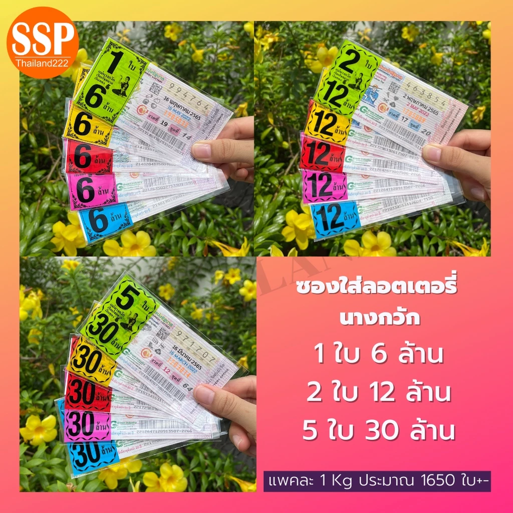 1Kg ลายนางกวัก แบบคละสีและเลือกสี ซองใส่ลอตเตอรี่ ถุงใส่ลอตเตอรี่ ซองพิมพ์ 5สี ซองใส่หวย ถุงใส่หวย ซองลอตเตอรี่