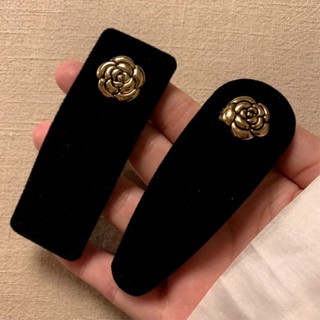 Camellia BB คลิปกํามะหยี่ สีดํากิ๊บติดผม เข้ากับทุกการแต่งกาย แฟชั่นเรโทร สไตล์ฝรั่งเศส สําหรับผู้หญิง