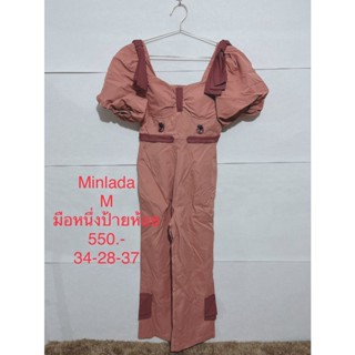 จั๊มสูท กางเกงขายาว สีชมพูตุ่น MINLADA SIZE M มือหนึ่งป้ายห้อย