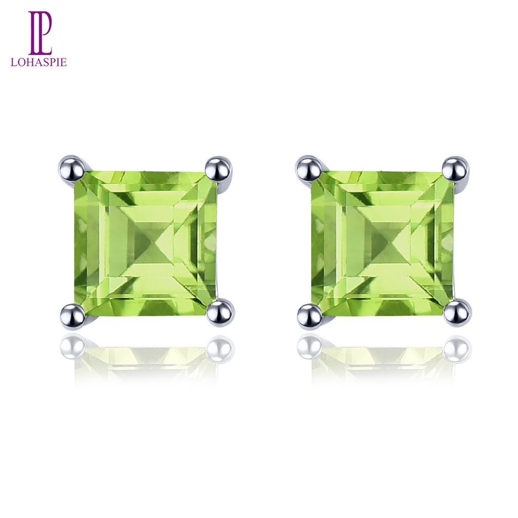 Lohaspie เครื่องประดับเดิม 1.2 กะรัตเงินสเตอร์ลิง 925 ต่างหูสตั๊ดธรรมชาติ Peridot ต่างหูสตั๊ด Peridot อัญมณี Peridot ต่างหูสําหรับผู้หญิงเครื่องประดับ
