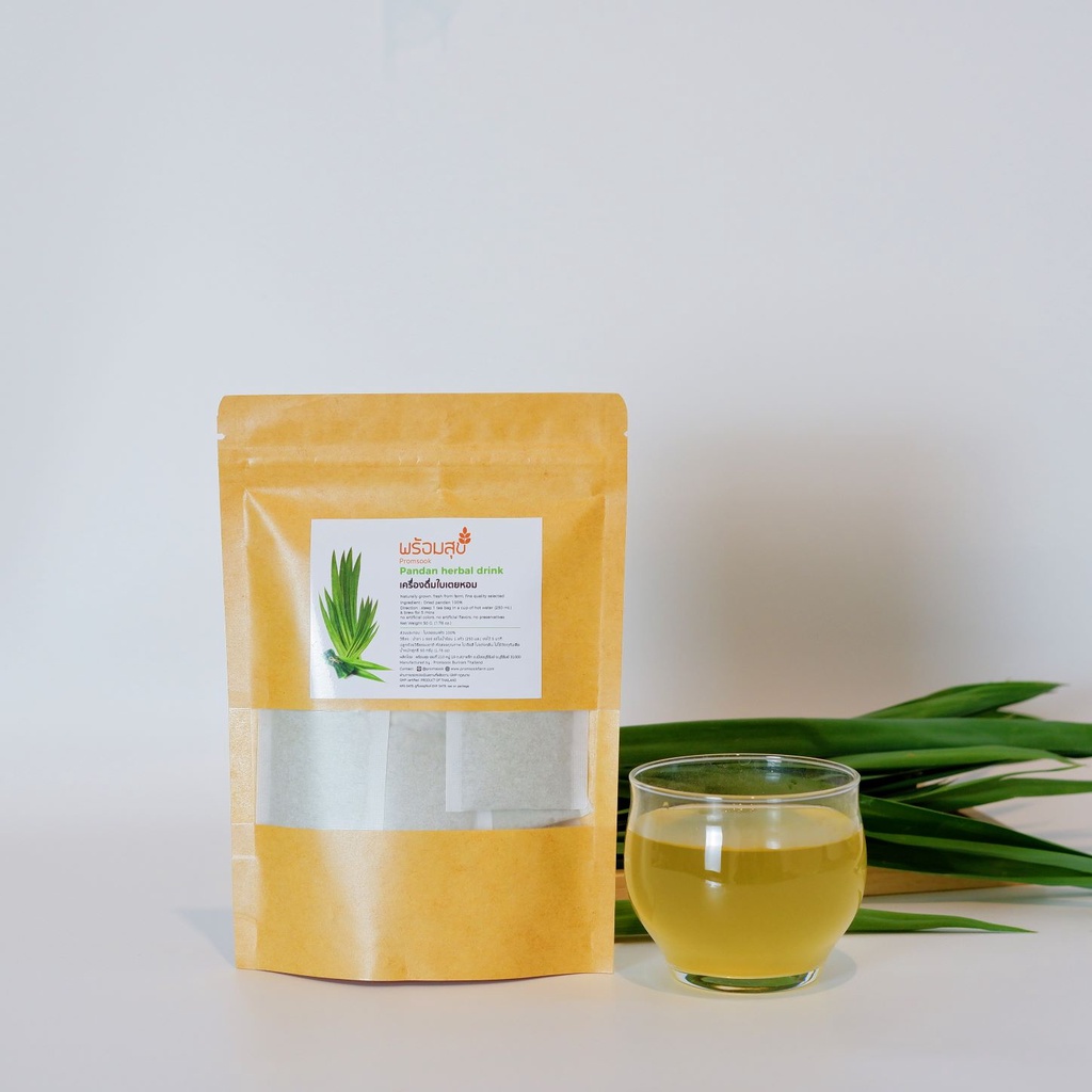 ใบเตยหอม พร้อมชง ออแกนิก ตราพร้อมสุข บรรจุ 25 ซองชา (pandan herbal drink)